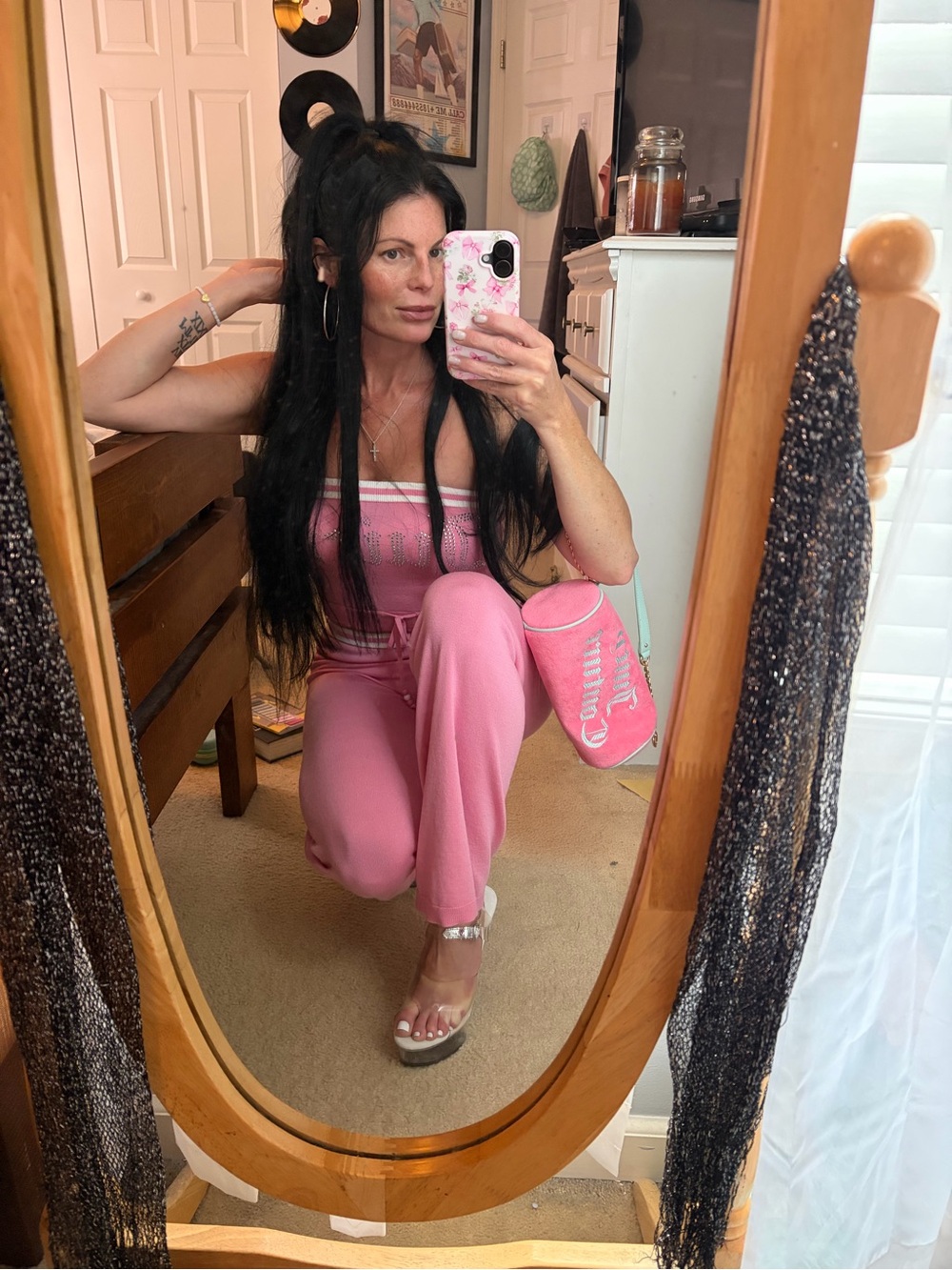 Juicy Couture Pink Rhinestone Strapless Tube Top and Drawstring Pants Set - Picture 4 of 4